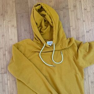 MATE The Label Terry Raglan Hoodie Turmeric Mustard size medium, organic cotton